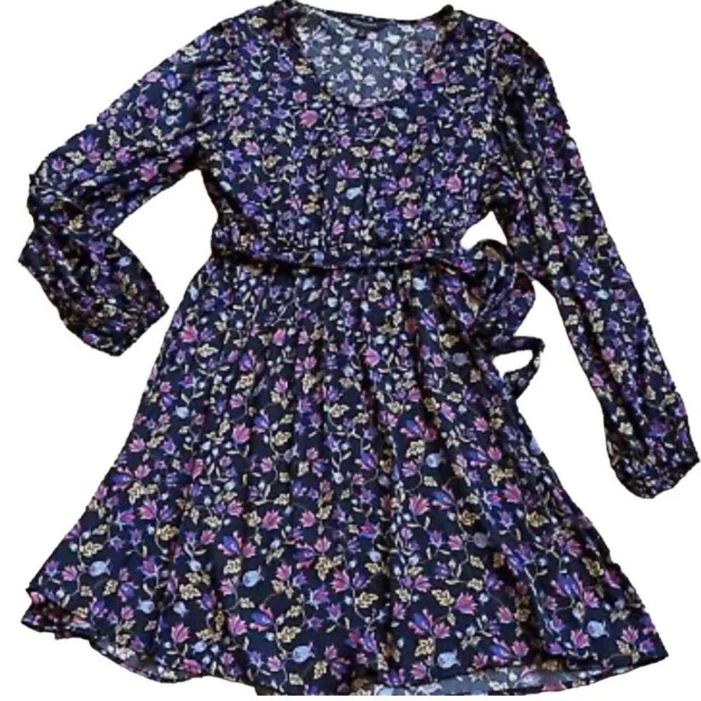 Banana Republic size xs Pink Blue Floral Long Sleeve Tie Waist Dress